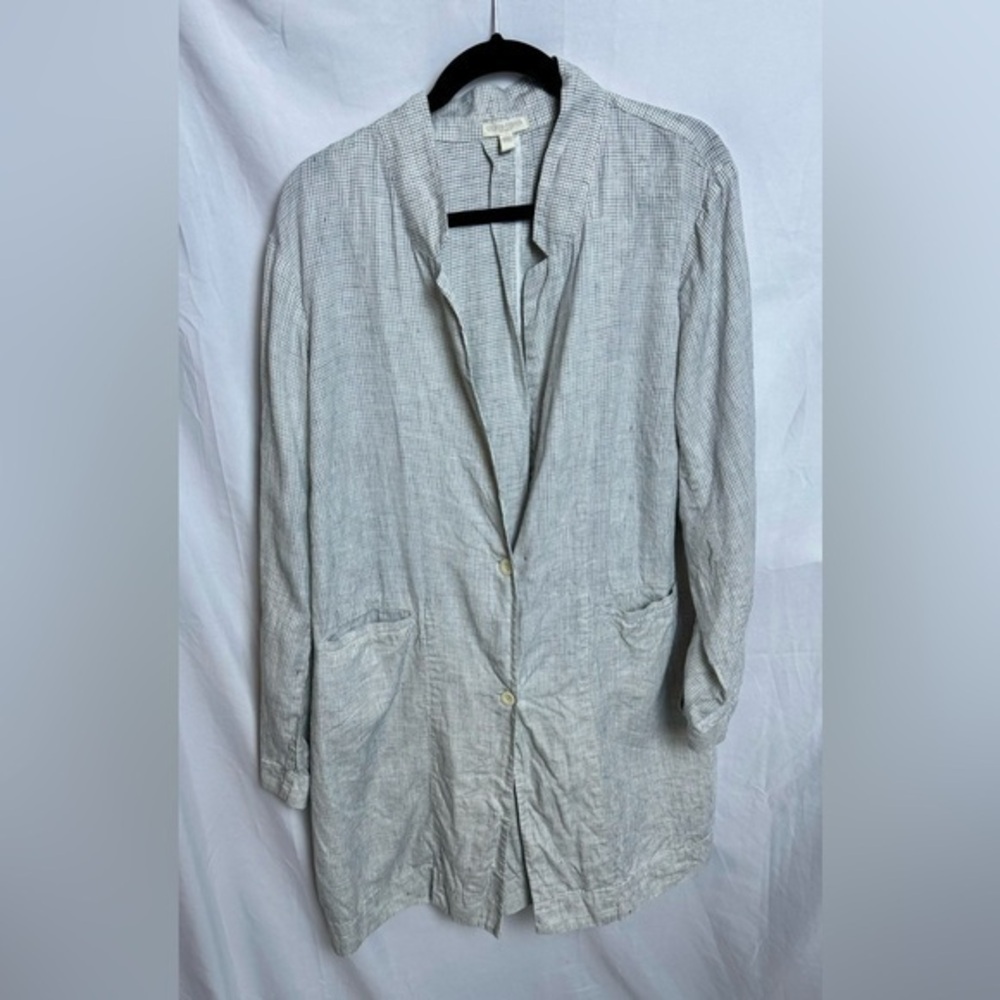 Eileen Fisher Organic Linen Slub Check Checkered Jacket Size 2X